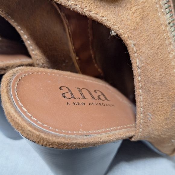 A.N.A Tan Faux Suede Open Toe Side Zip Block Heel Sandals "ANA JACO" 7 1/2M - Picture 16 of 16